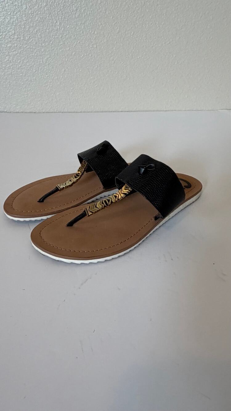 Circus by Sam Edelman Saxon Thong T-Strap Sandals Black Gold Size 5.5